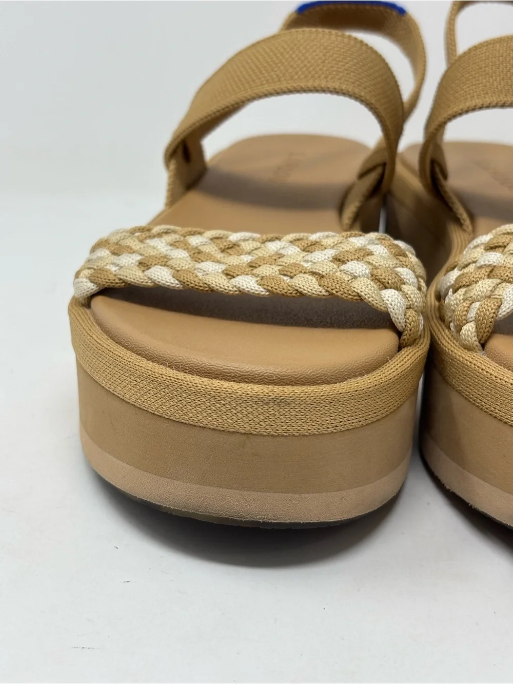 Rothy's Tan Woven Strap Platform Wedges